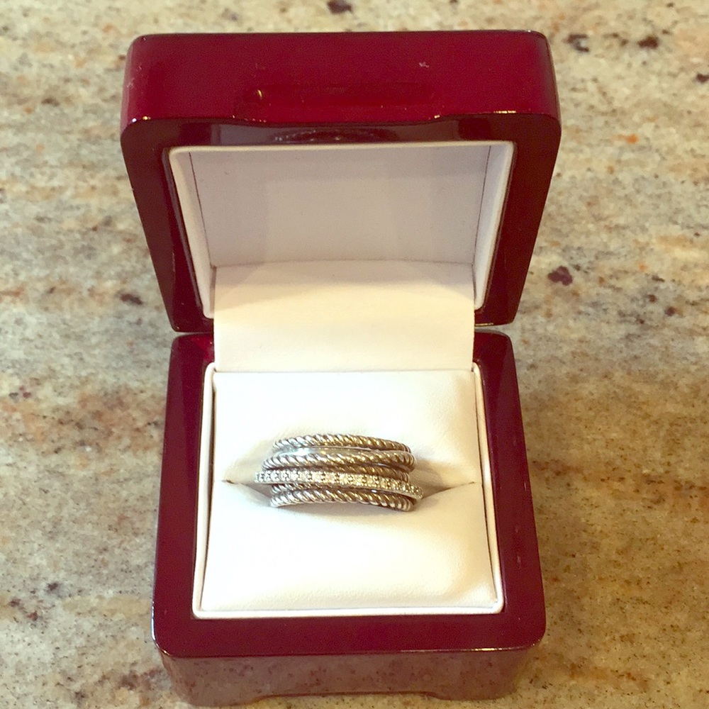 David Yurman Wide Crossover Ring with Diamonds